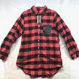New Zenzea Collection Red‎ Black Long Sleeve Button Up Shirt Medium Women Casual